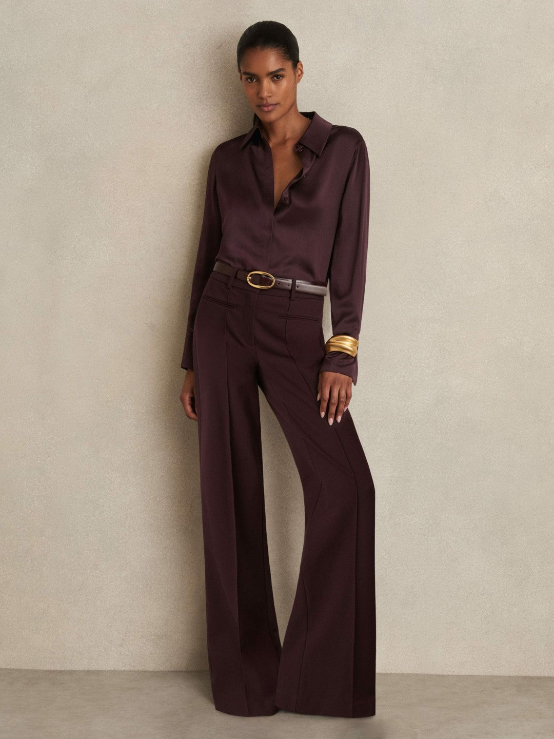 Silk Double-Cuff Button-Through Shirt in Red | Reiss Women New
