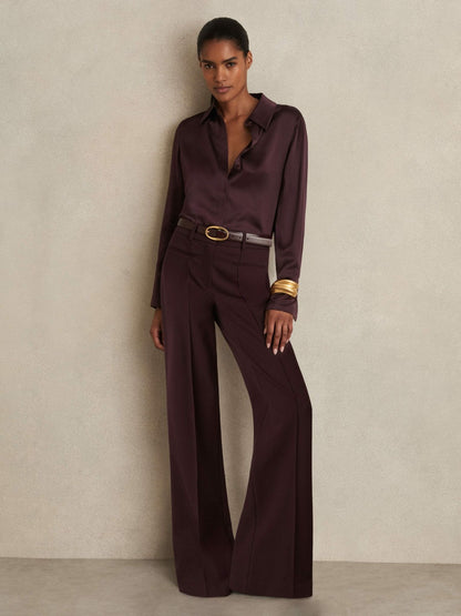 Silk Double-Cuff Button-Through Shirt in Red | Reiss Women New