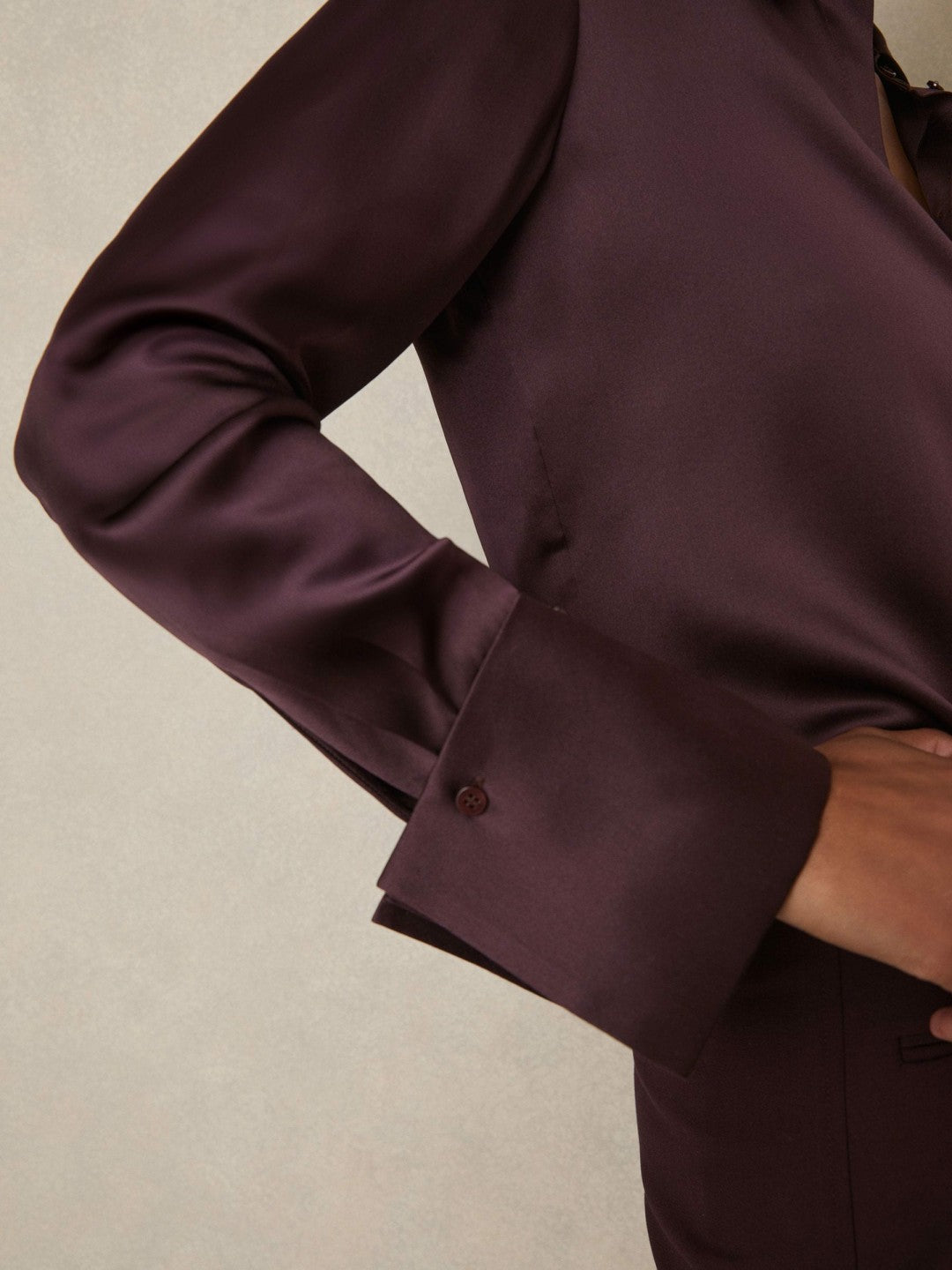 Silk Double-Cuff Button-Through Shirt in Red | Reiss Women New