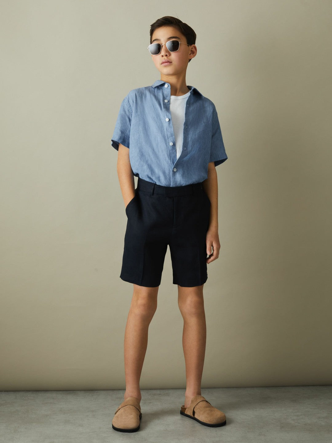 9-13 yrs Short Sleeve Linen Shirt in Sky Blue | Reiss Children & Baby Recommended