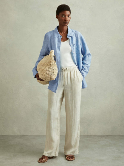 Linen Button-Through Shirt in Blue | Reiss Women Recommended