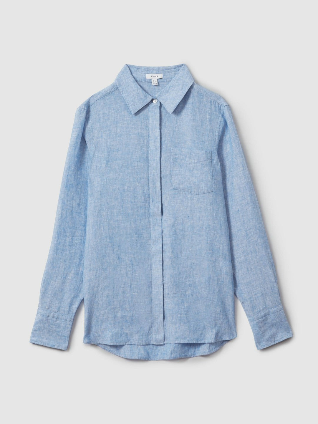 Linen Button-Through Shirt in Blue | Reiss Women Recommended