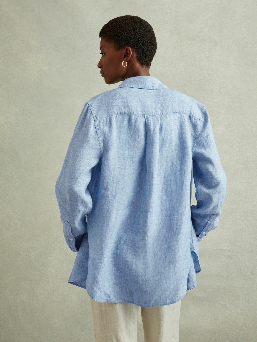 Linen Button-Through Shirt in Blue | Reiss Women Recommended