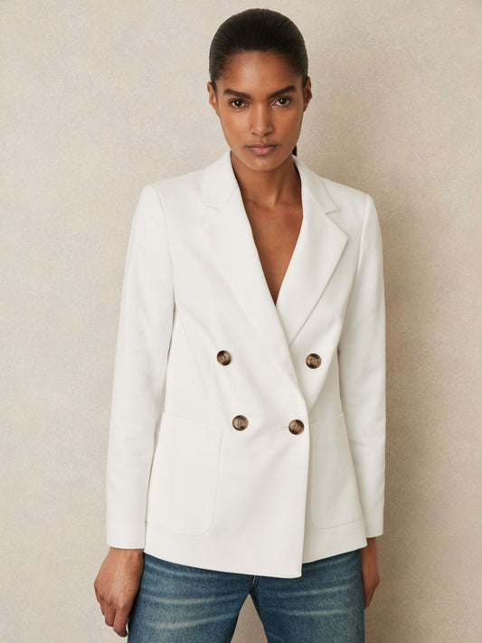 Double-Breasted Notch-Lapel Blazer in White | Reiss Women Best Seller