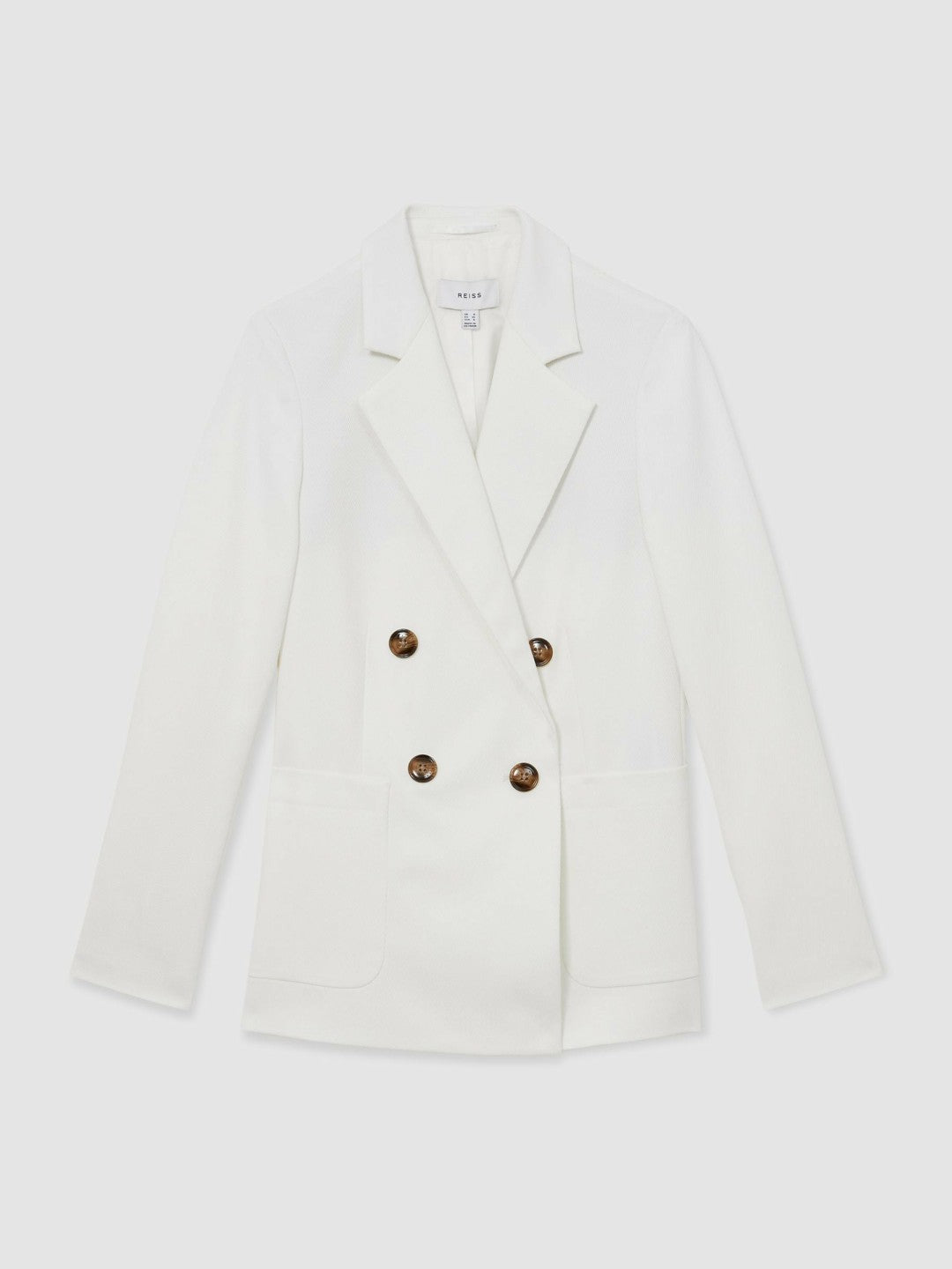 Double-Breasted Notch-Lapel Blazer in White | Reiss Women Best Seller