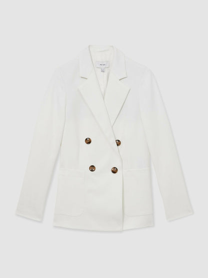 Double-Breasted Notch-Lapel Blazer in White | Reiss Women Best Seller