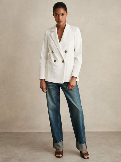 Double-Breasted Notch-Lapel Blazer in White | Reiss Women Best Seller