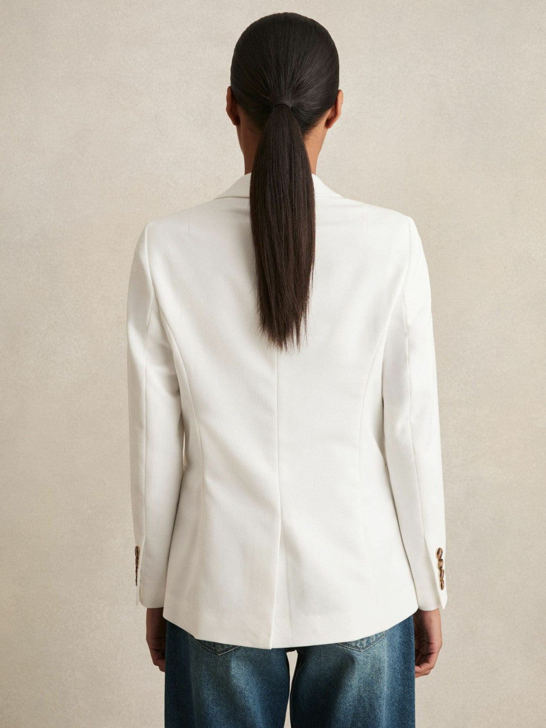 Double-Breasted Notch-Lapel Blazer in White | Reiss Women Best Seller