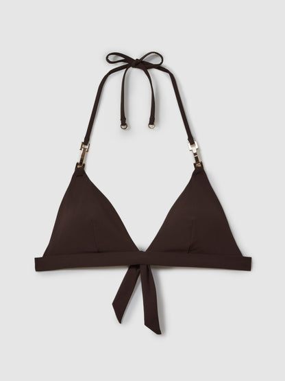 Triangle Halter Neck Bikini Top in Chocolate | Reiss Women New