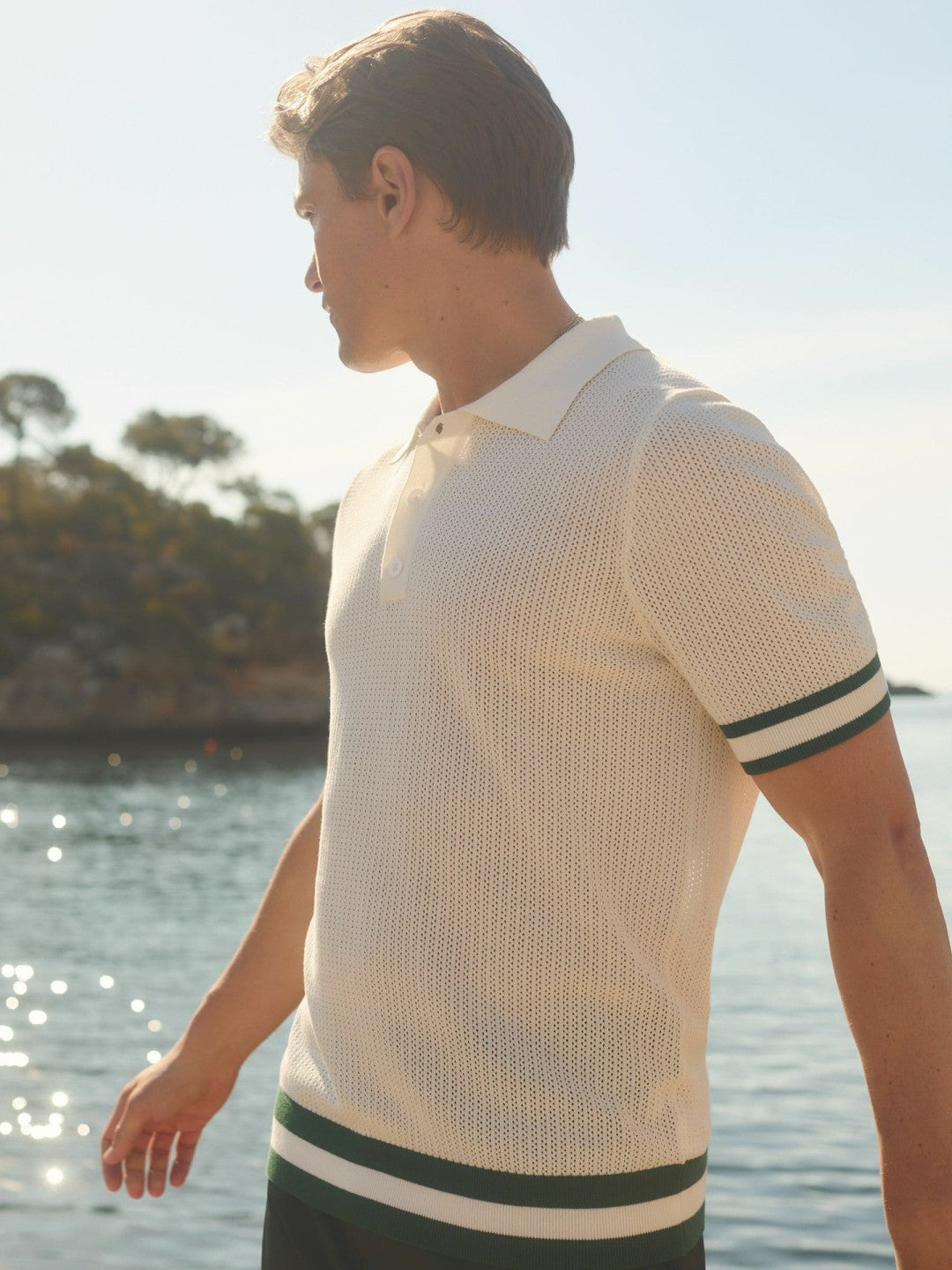| Ché Knitted Half-Button Polo Shirt in White | Reiss Men Recommended