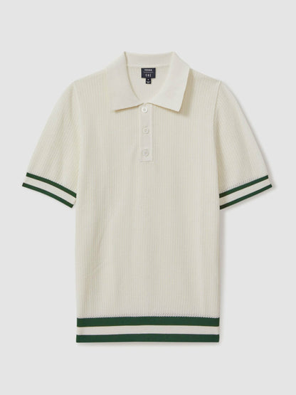| Ché Knitted Half-Button Polo Shirt in White | Reiss Men Recommended