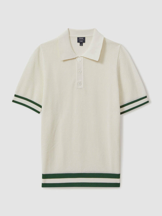 | Ché Knitted Half-Button Polo Shirt in White | Reiss Men Recommended