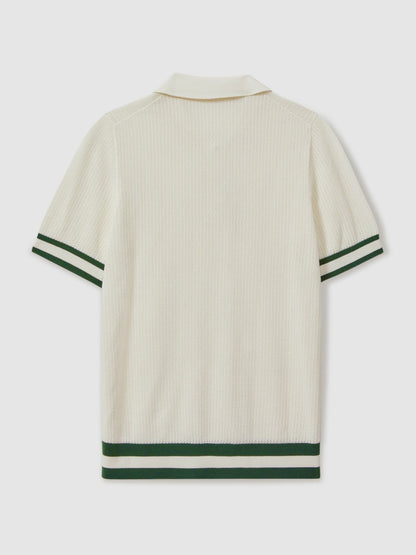 | Ché Knitted Half-Button Polo Shirt in White | Reiss Men Recommended