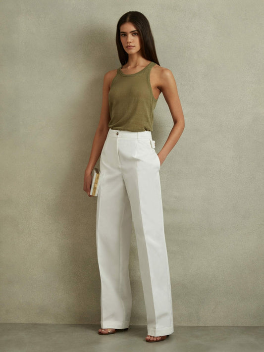 Cotton Wide Leg Suit Trousers in White | Reiss Women Best Seller