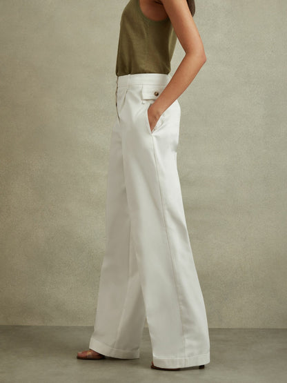 Cotton Wide Leg Suit Trousers in White | Reiss Women Best Seller