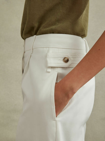 Cotton Wide Leg Suit Trousers in White | Reiss Women Best Seller