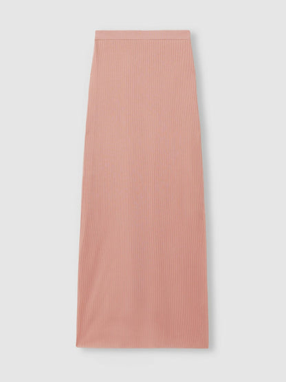 Carrie Pink Anna Quan Sheer Ribbed Knitted Midi Skirt | Reiss Women Best Seller