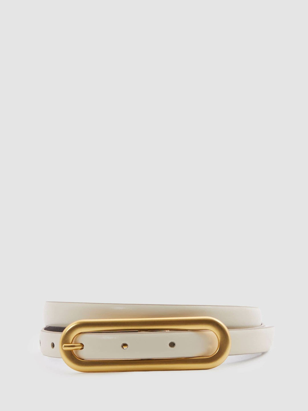 Thin Leather Elongated Buckle Belt in Off White | Reiss Women Popular