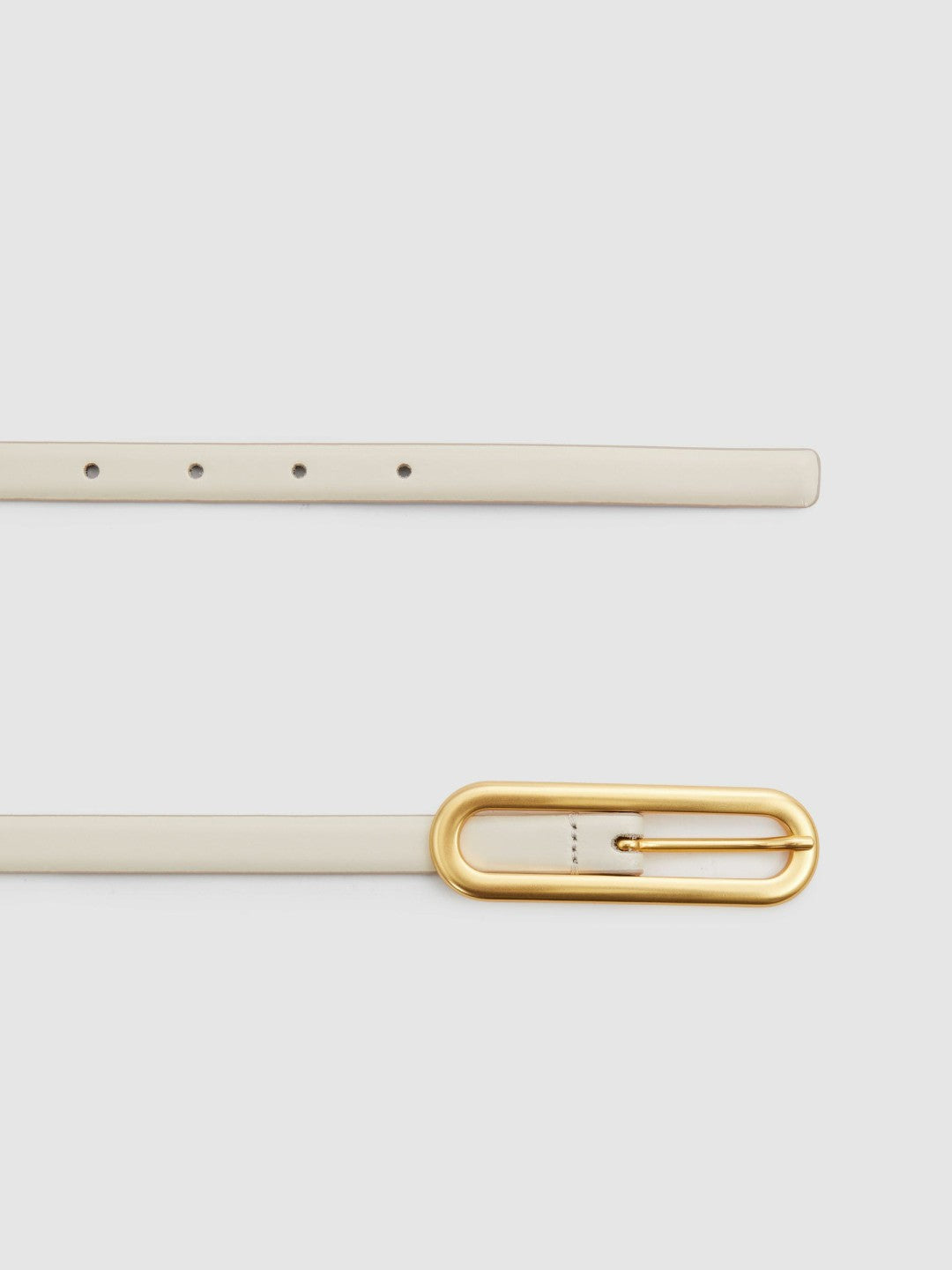 Thin Leather Elongated Buckle Belt in Off White | Reiss Women Popular