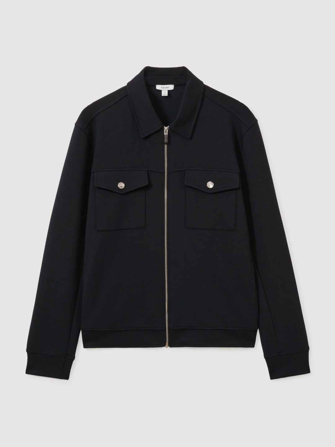 Interlock Jersey Zip-Through Jacket in Navy Blue | Reiss Men Trending
