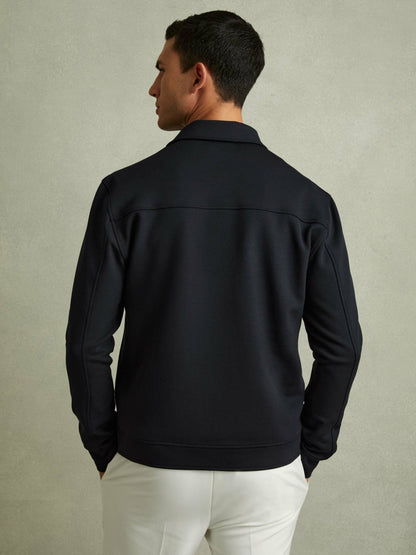 Interlock Jersey Zip-Through Jacket in Navy Blue | Reiss Men Trending