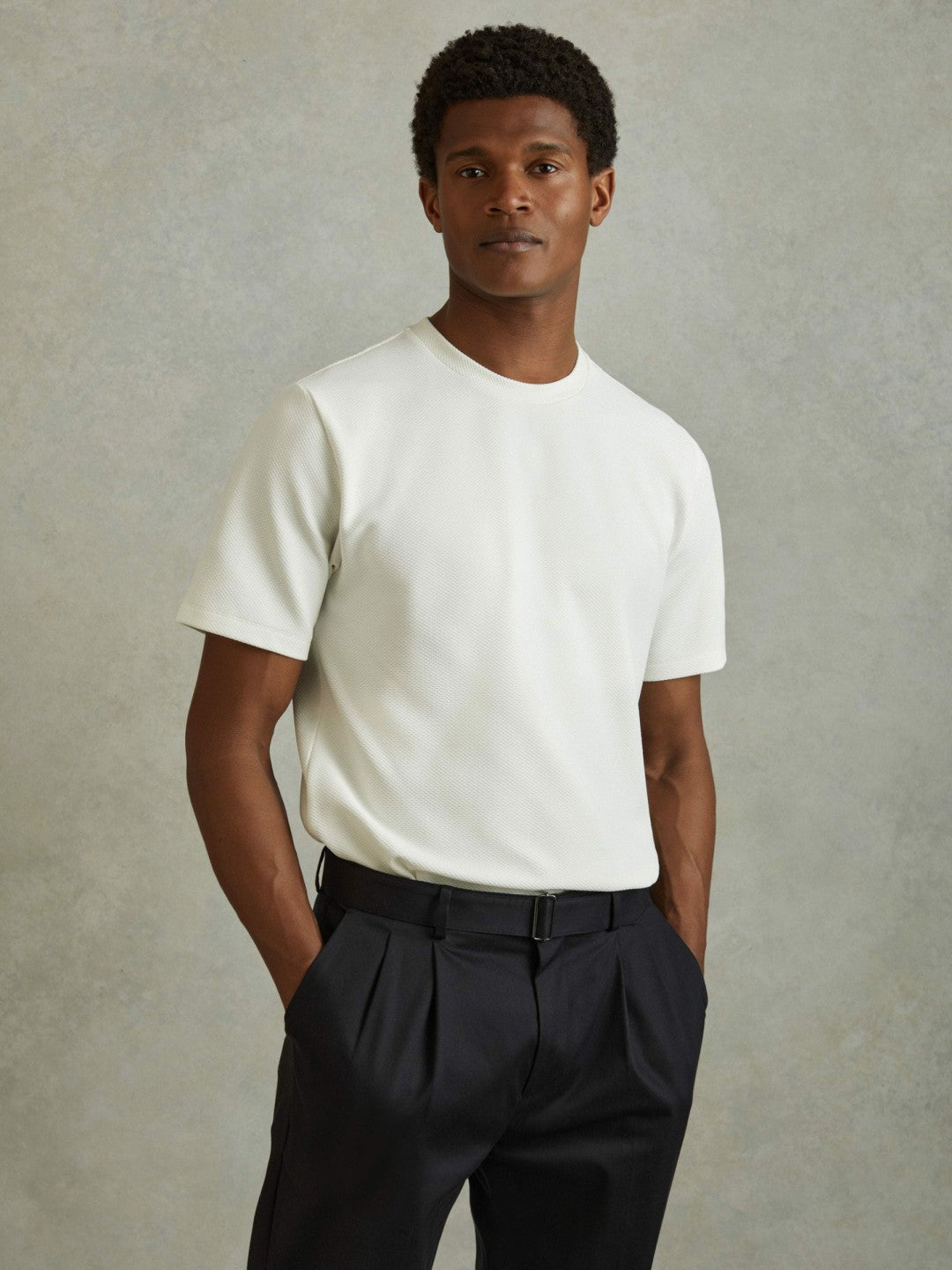 Textured Crew-Neck T-Shirt in Off White | Reiss Men Exclusive