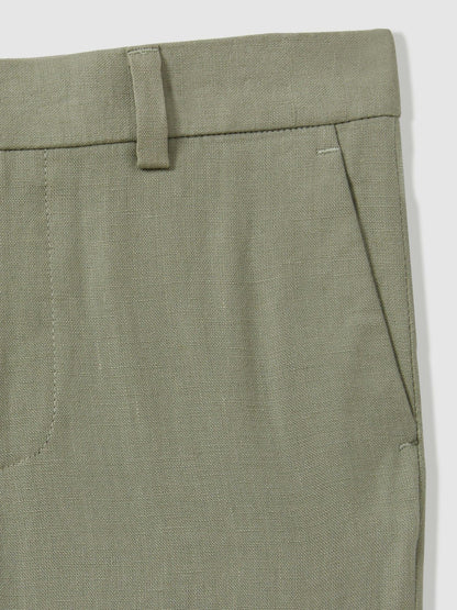 3-9 yrs Slim Fit Linen Adjustable Trousers in Apple | Reiss Children & Baby Best Seller