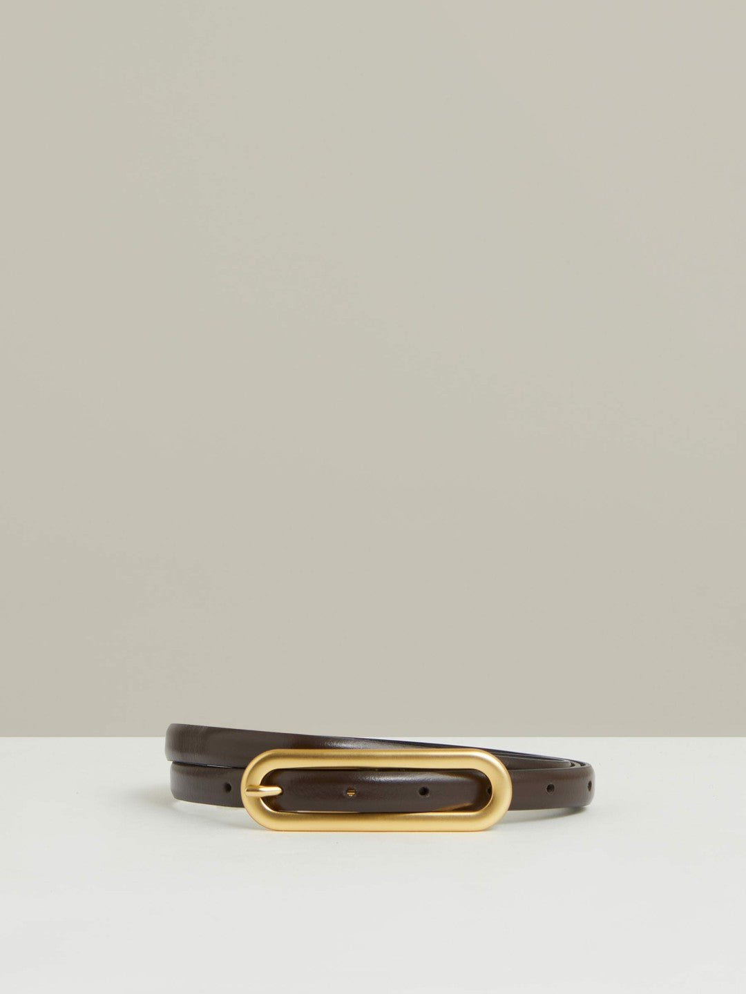 Thin Leather Elongated Buckle Belt in Chocolate | Reiss Women Premium