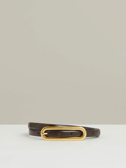 Thin Leather Elongated Buckle Belt in Chocolate | Reiss Women Premium