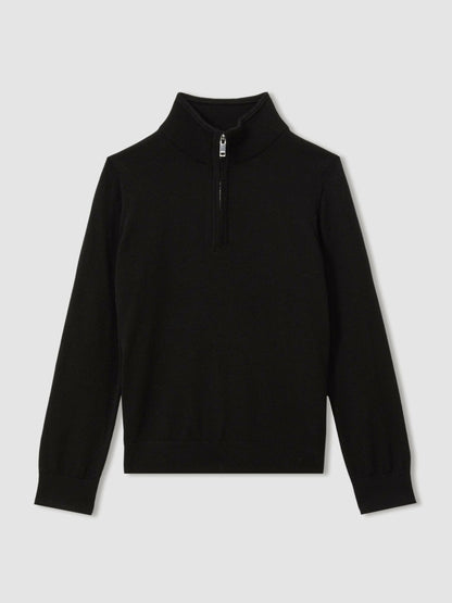 3-9 yrs Merino Wool Half-Zip Funnel Neck Jumper in Black | Reiss Children & Baby Best Seller