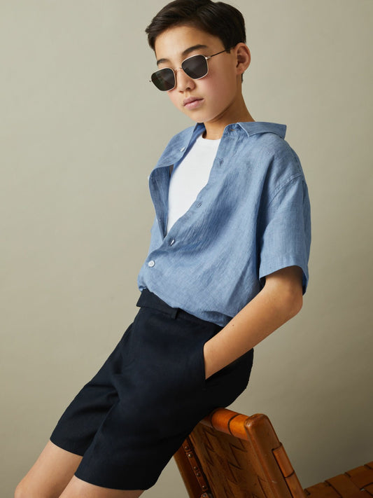 3-9 yrs Short Sleeve Linen Shirt in Sky Blue | Reiss Children & Baby Signature