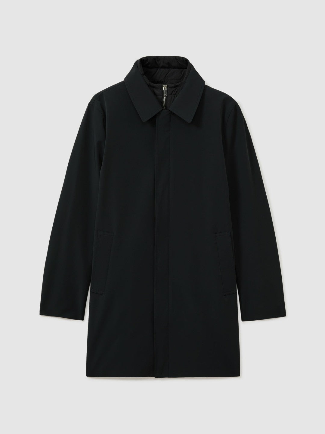 Hybrid Removable Funnel Neck Overcoat in Navy | Reiss Men Featured