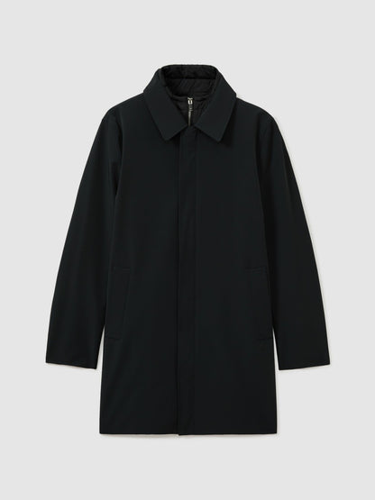 Hybrid Removable Funnel Neck Overcoat in Navy | Reiss Men Featured