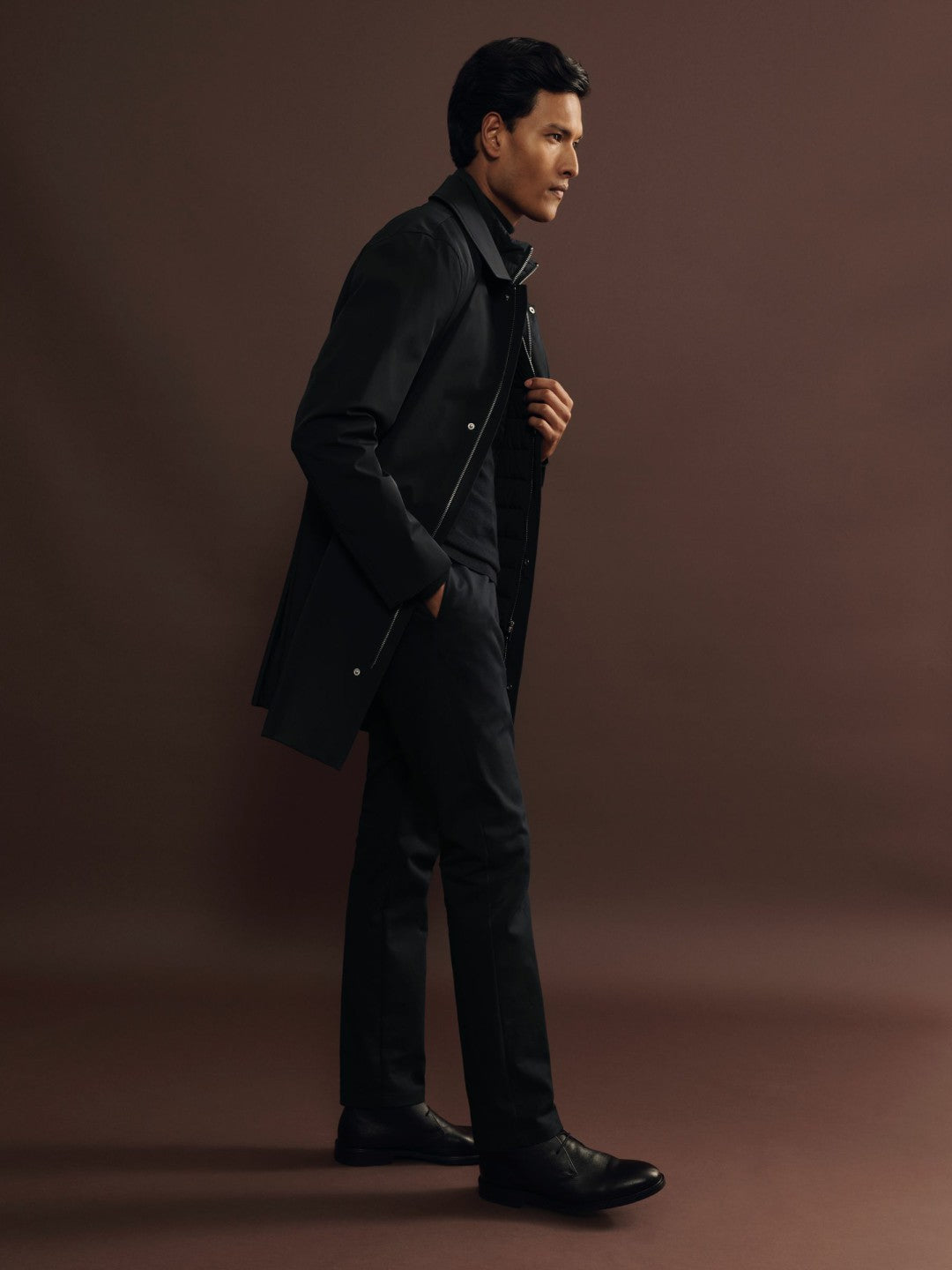 Hybrid Removable Funnel Neck Overcoat in Navy | Reiss Men Featured