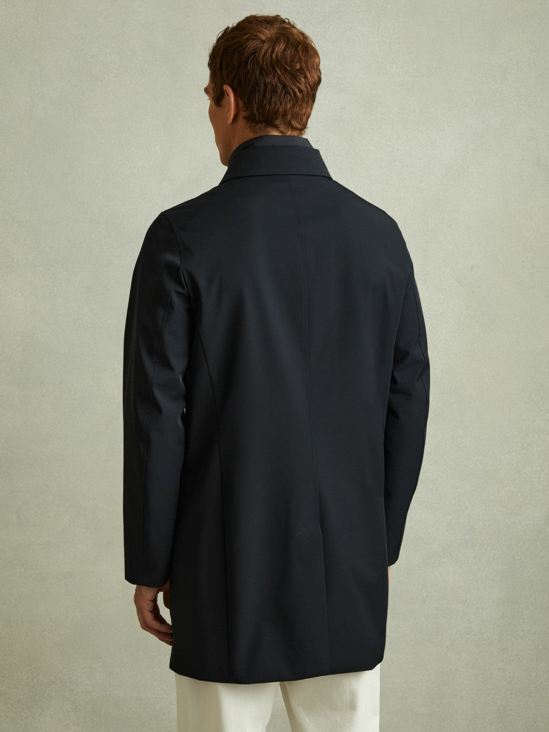 Hybrid Removable Funnel Neck Overcoat in Navy | Reiss Men Featured