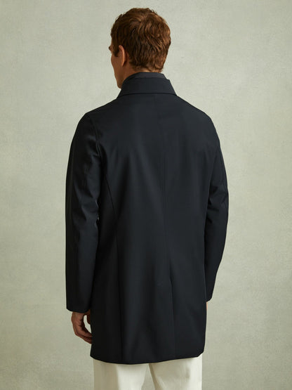 Hybrid Removable Funnel Neck Overcoat in Navy | Reiss Men Featured
