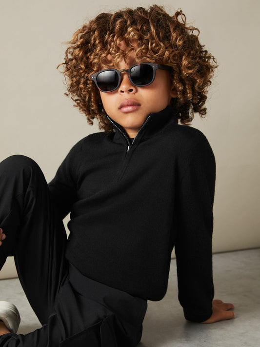 9-13 yrs Merino Wool Half-Zip Funnel Neck Jumper in Black | Reiss Children & Baby Popular