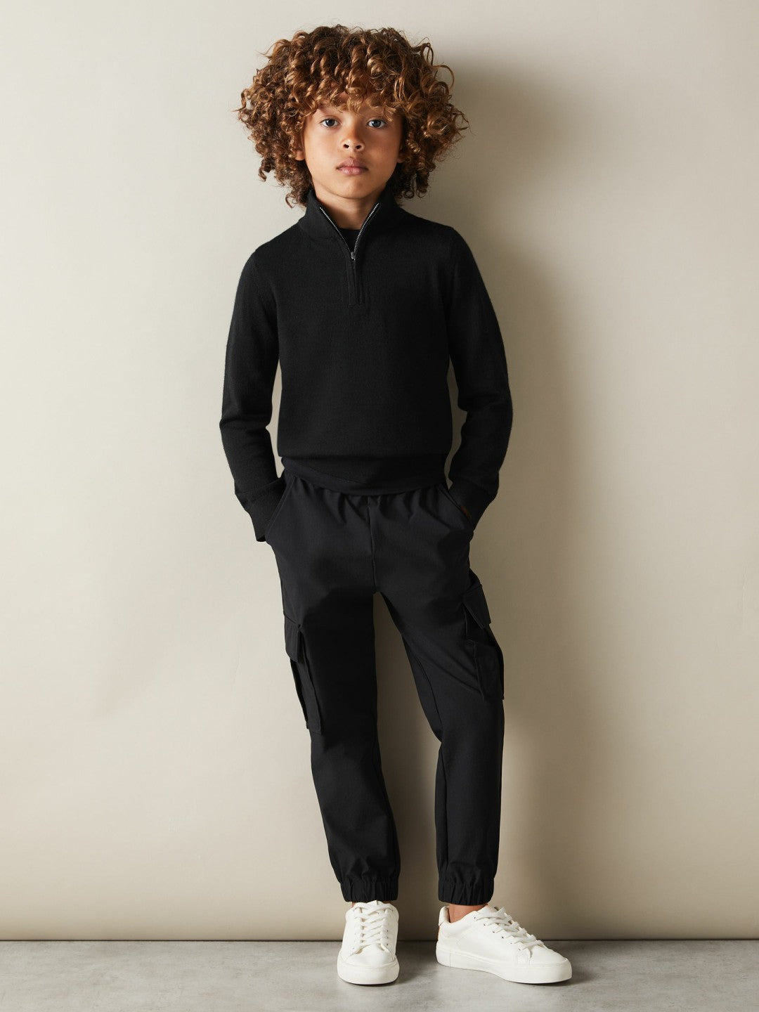 9-13 yrs Merino Wool Half-Zip Funnel Neck Jumper in Black | Reiss Children & Baby Popular