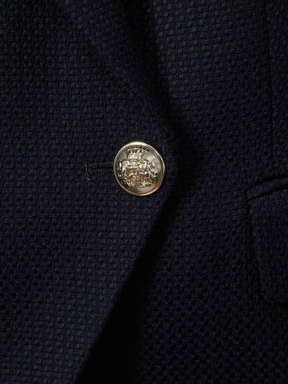 Petite Tailored Fit Textured Double Breasted Blazer in Navy | Reiss Women Featured