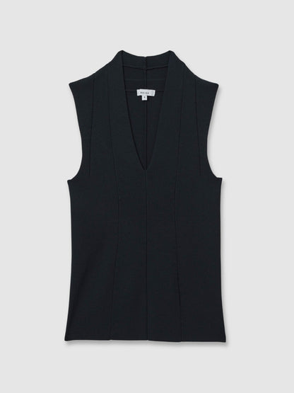 Knitted Sleeveless V-Neck Vest in Navy | Reiss Women Featured