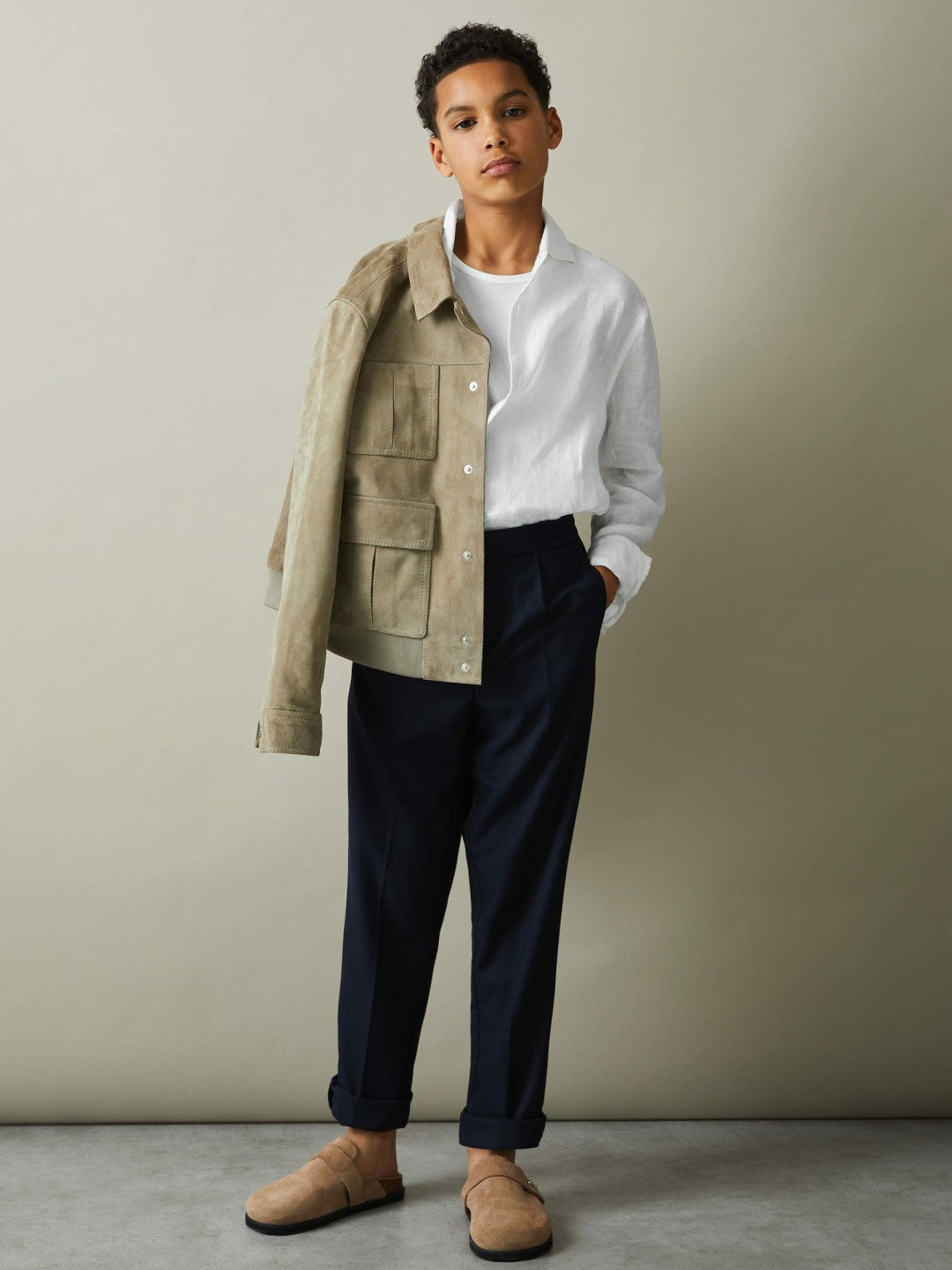 3-9 yrs Linen Cutaway Collar Shirt in White | Reiss Children & Baby Recommended