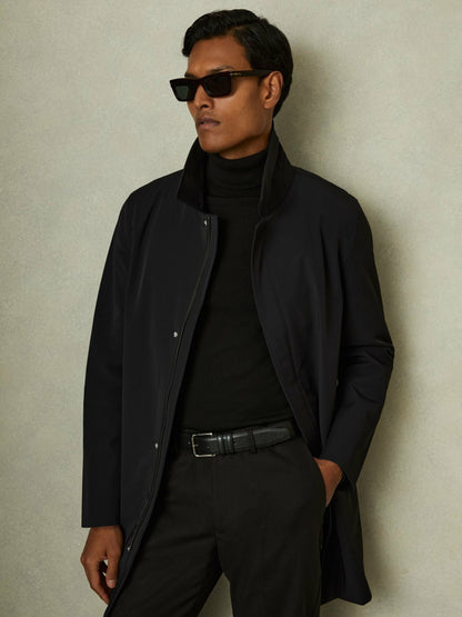 Hybrid Removable Funnel Neck Overcoat in Black | Reiss Men New