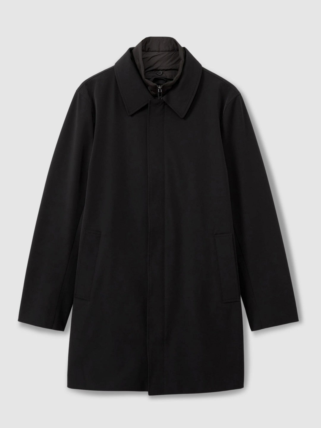 Hybrid Removable Funnel Neck Overcoat in Black | Reiss Men New