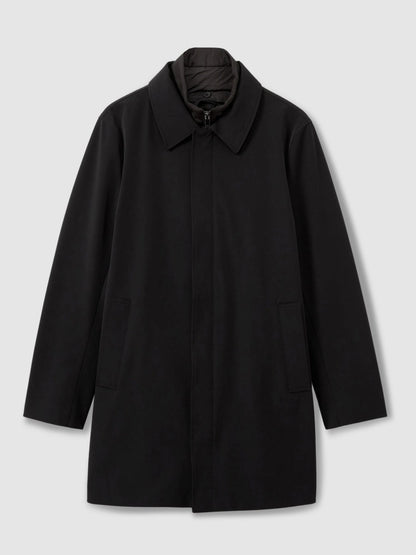 Hybrid Removable Funnel Neck Overcoat in Black | Reiss Men New