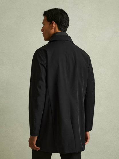 Hybrid Removable Funnel Neck Overcoat in Black | Reiss Men New