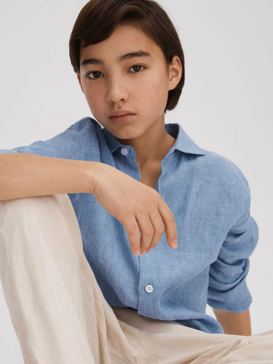 3-9 yrs Linen Cutaway Collar Shirt in Sky Blue | Reiss Children & Baby Trending