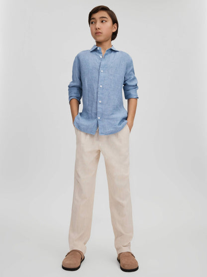 3-9 yrs Linen Cutaway Collar Shirt in Sky Blue | Reiss Children & Baby Trending