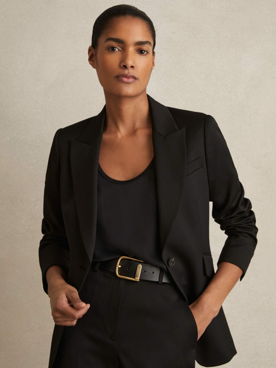 Leather Half Keeper Belt in Black | Reiss Women Featured
