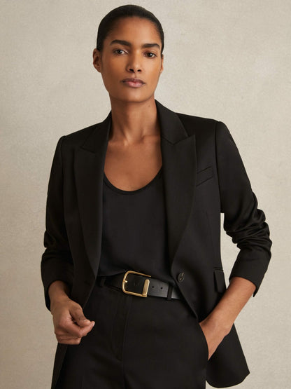 Leather Half Keeper Belt in Black | Reiss Women Featured