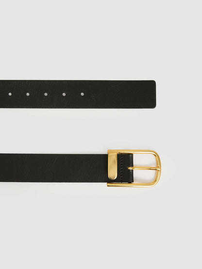 Leather Half Keeper Belt in Black | Reiss Women Featured